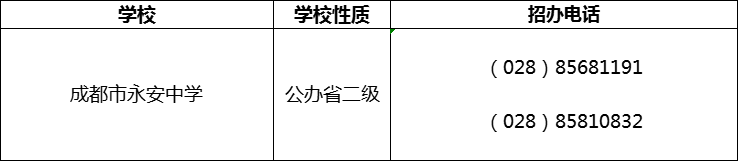 2024年成都市永安中學(xué)招辦電話是多少？