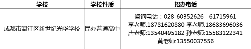 2024年成都市溫江區(qū)新世紀光華學校招辦電話是多少？