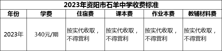 2024年資陽市石羊中學學費多少錢？