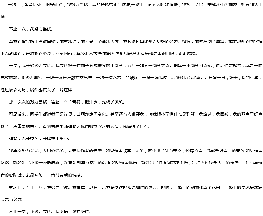 2019中考滿分作文：不止一次，我努力嘗試過(guò)