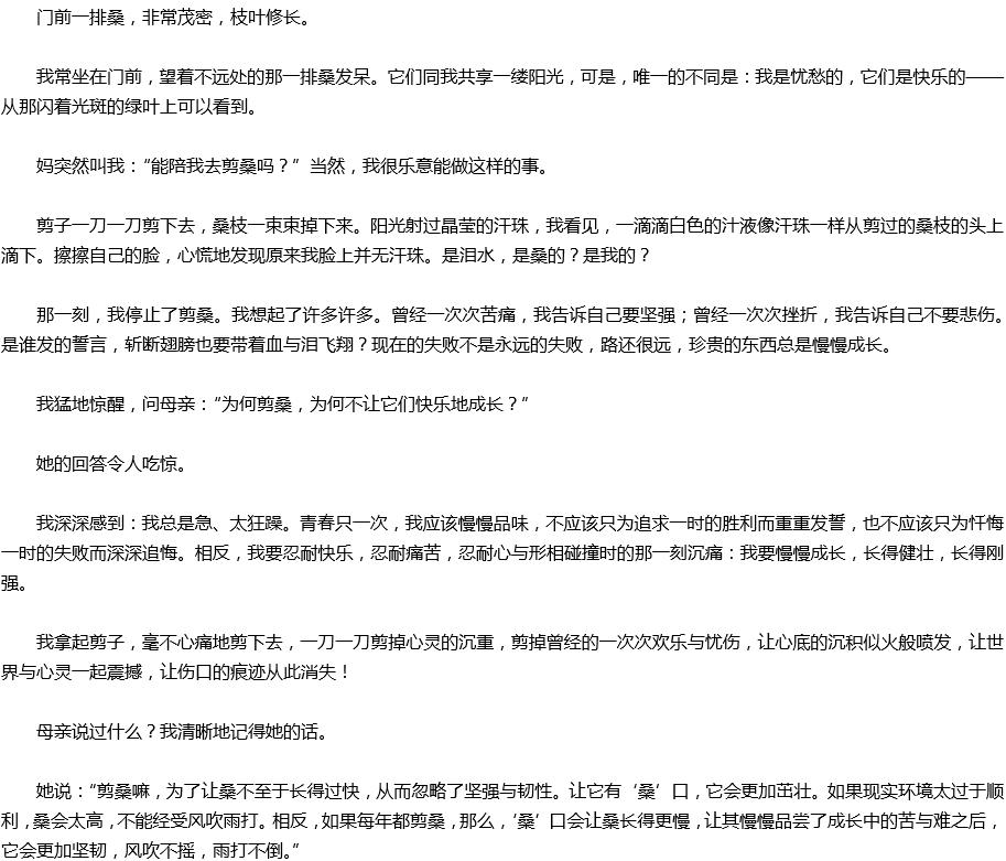 2020年中考滿分作文預測范文：桑口，傷口