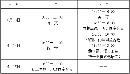 2020年涼山州中考時間是多久，會改變嗎？