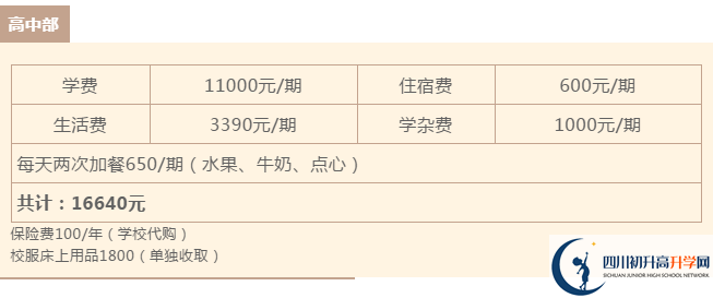 2021年雅安北附實驗學校住宿費用是多少？