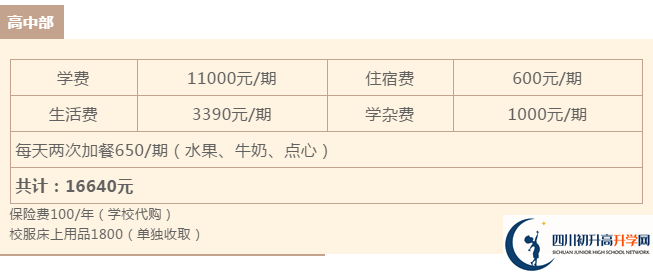 雅安北附實驗學(xué)校住宿費用是多少？